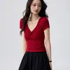 Tecido Ecológico de 260g, Feito com Materiais de Alta Qualidade, Camiseta de Manga Curta para Mulheres, Cintura Alta, Estilo Curto, Novo Top Básico de Verão
