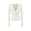 Camiseta de manga larga para mujer, puramente deseable, de chica hot, escote en V pronunciado, entallada a la cintura, nuevo estilo de otoño, elástica, ajustada, adelgazante, top interior
