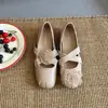 Zapatos Planos Mary Jane Versátiles Versión CM para Mujer Camelia Piel Suave Cruzados Retro Francés Banda Elástica Nuevo Estilo Duo 52026