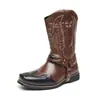 Botas Nuevas para Hombre Transfronterizas Otoño Botas de Cuero Bordadas Botas Vaqueras Retro Europeas y Americanas Comercio Exterior Talla Grande Botas de Montura de Caña Alta