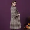 Foto Real do Casaco de Lã Slim-Fit de Alto Padrão 2026 para Mulheres, Jaqueta Estilosa Xadrez Vintage de Comprimento Médio para o Inverno