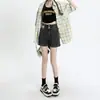 Shorts Jeans Pretos para Mulheres Petite Verão Cintura Alta Emagrecedor Plus Size Linha A Hot Girl Hot Pants Verão 2025 Novo Estilo