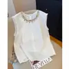 Camisa sin mangas de algodón y lino amarillo estilo bohemio para mujer Verano 2025 Holgada con conchas Cuello redondo Blusa de lino Top