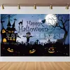 Tecido de fundo para Halloween mais vendido internacionalmente, impresso em alta definição com gatos pretos, abóboras e fantasmas, uma série de fundos decorativos festivos