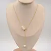 Corrente de Suéter de Pérolas de Água Doce Inspirada em Design, Corrente em Y Ajustável, Colar Simples Vintage para Outono e Inverno