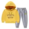 Conjunto de Suéter con Capucha para Niños Otoño e Invierno 2023 Estilo Occidental Nuevo para Niños Medianos y Grandes Ropa de Invierno Gruesa y Cálida con Forro de Felpa