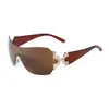 Gafas de Sol sin Montura de Marco Grande Estilo Europeo y Americano para Mujer, Gafas de Sol de Alta Gama con Pedrería, Gafas Estilo Calle de Celebridad de Internet, Diseño de una Sola Pieza