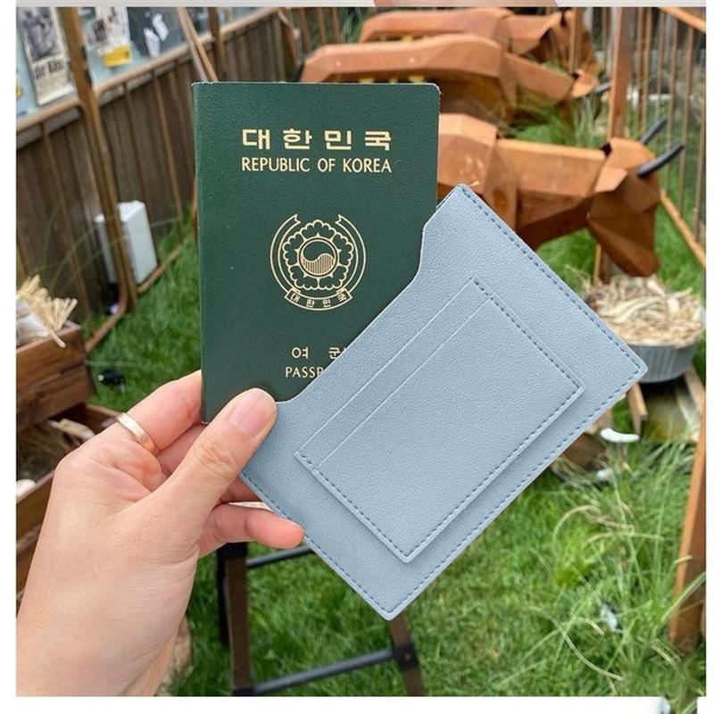 现货纯色皮革护照套卡包 简约多功能票据钱包卡包 机票夹护照皮