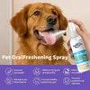 Kineshinex spray limpiador dental para mascotas para gatos y perros, spray de limpieza bucal, elimina el mal aliento, la placa dental y la suciedad, disuelve e inhibe las bacterias