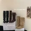 2026 Novas Botas Western Cowboy Apontadas Acima do Joelho para Mulheres Dobráveis Botas Altas Panturrilha Larga Botas Empilhadas Franzidas