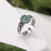 Estilo Étnico Plata Tailandesa Cabujón de Jade Azul Tejido de Bambú Retro Oxidado Personalidad Tendencia Anillo de Nicho