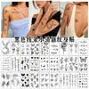 Pegatina de Tatuaje de Mariposa Oscura Cruzada Blanco y Negro Flores de Mariposa Inglesas Serie Negra Estilo INS Tatuajes Pequeños Frescos