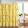 Cortina de Chuveiro Ruffled Pleated Retrô Transfronteiriça com Laço Feito à Mão, Cortina de Banheiro Impermeável para Banheira Sem Furos