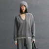 Nuevo Suéter de Cachemira Suelto con Cuello en V Estilo Preppy de Dos Piezas Falsas para Mujer Otoño e Invierno 2025