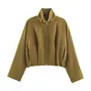 Estilo Europeo Comercio Exterior Otoño/Invierno Nueva Ropa para Mujer Color Sólido Simple Cuello Alto Piloto Manga Larga Cremallera Chaqueta Corta Abrigo