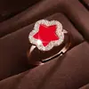 Anillo Abierto de Trébol de Cinco Hojas y Rayos Estelares de Personalidad Dulce y Fresca Popular Transfronterizo para Mujer, Joyería Multicolor Exquisita de Uso Diario de Alta Gama