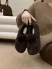 Sapatos de Pelo Cinza com Gravata Borboleta para Roupas de Inverno Femininas Novos Sapatilhas de Veludo Sapatilhas Sapatos Mary Jane Quentes