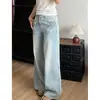 Comercio transfronterizo jeans de mezclilla azul claro para mujeres petite bigotes de gato estilo nuevo buena caída pierna recta pierna ancha pantalones un metro sueltos división