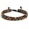 Pulseira Trançada de Corda Europeia e Americana, com Pedras Naturais Olho de Tigre e Galinha Preta em Duas Fileiras, para Homens e Mulheres, Pulseira de Miçangas Feita à Mão