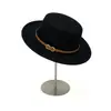 Sombrero de Lana de Ala Plana con Cinturón Estilo Francés para Mujer, Sombrero de Fieltro Versátil para Moda de Otoño e Invierno, Sombrero de Jazz Retro para Socialité