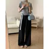 Tiro real: Calça feminina de perna larga, cintura alta, fluida, modelagem solta casual, cintura alta, comprimento até o chão, calça estilosa com cinto de renda