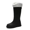 Botas de chuva de cano alto da moda transfronteiriças para mulheres com forro de fleece quentes estilo coreano versátil para exterior sola macia sapatos d'água botas de chuva impermeáveis para exterior