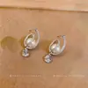 Brincos de Pérola com Pingente de Gota de Água de Cristal Estilo Coreano Moda Simples Luxo Leve Toque de Alto Padrão Acessórios de Brincos Versáteis de Nicho para Mulheres