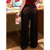 Jeans Bordados Estilo Dulce Sexy Gato Kitty Nuevos Verano 2025 para Mujer Pantalones Negros Rectos de Cintura Alta Pierna Ancha