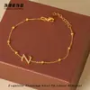 Pulseira Personalizada de Aço Titânio com Letras para Mulheres 26 Letras Inglesas Corrente de Contas Aço Inoxidável Leve Luxo Estilo Ins Personalização em Massa