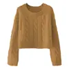 Suéter de Punto Trenzado Off-White, Estilo Relajado para Mujer, Nuevo Invierno 2026, Grueso, Retro, Corto, Cuello Redondo, Top de Punto