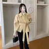 Tamaño actualizado. Abrigo corto de invierno chic coreano, holgado, adelgazante, con detalle de lazo, parte superior de mezcla de lana 19996