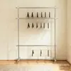 Tienda de Ropa Estante de Exhibición Móvil Ajustable con Ruedas Perchero de Acero Inoxidable Cepillado Perchero de Pie para Uso Doméstico