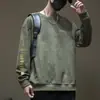Moletom Suede de Manga Longa Estilo Americano para Homem, Camiseta Básica Tendência Estilo Ins de Marca, Top para Primavera e Outono, Camiseta Estampada Tendência de Gola Redonda Masculina