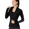 Top Esportivo de Malha Seamless à Prova de Vento para Yoga ao Ar Livre Cardigã com Zíper Jaqueta Soft Shell Jaqueta