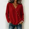 Diseño de botón Amazon otoño e invierno transfronterizo cuello en V irregular color liso top manga larga estilo simple tejido gofrado para mujer