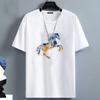 2026 Nueva Camiseta de Seda de Hielo de Moda Holgada Estilo Hong Kong Estampada Cuello Redondo Manga Corta para Mujer Camiseta Fresca Versátil de Moda