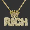 Accesorios de collar largo para hombre, estilo hip hop, corona completa de diamantes, colgante de letra, ropa de calle estilo europeo y americano