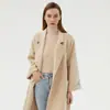Outono e Inverno Novo Casaco de Lã Cashmere Dupla Face Feminino de Comprimento Médio com Cadarço Elegante Estilo Coreano Casaco de Lã Slim