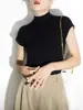 SS STUDIO Four Seasons Usando Top Clásico de Manga Larga Media Cuello Alto Alta Elasticidad Ajustado Negro Azabache Camiseta Mujer