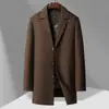 Casaco de Outono e Inverno Duas Formas Lã Tecido Masculino Comprimento Médio Gola de Terno Forro de Penas Removível Jaqueta Casual