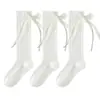 Calcetines para Niños Primavera y Verano Estilo Delgado Algodón Grado A Niñas Nudo de Lazo Calcetines hasta la Pantorrilla Estudiante Malla Cómodos Transpirables Calcetines Largos