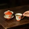 Taza de té de cerámica roja con forma de crisantemo, pintada a mano, con asa, para uso doméstico, juego de té Kung Fu, taza de maestro, taza individual
