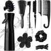 Set de Peines para Peluquería, Peine de Cola Puntiaguda, Peine de Cola de Rata, Cepillo para Bordes, Cepillo para Champú, Botella con Atomizador, Pinza para el Cabello, Goma para el Cabello, Peine de Dientes Anchos