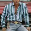 Camisa Casual Listrada Estilo Americano para Comércio Exterior Transfronteiriço, Camisa Masculina de Manga Longa Não Amassa para Primavera e Outono, Envio Direto da Fábrica de Origem