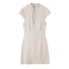 Vestido Mini de Verano para Mujer Estilo Europeo y Americano Textura de Satén de Seda Abertura 6392 Color Albaricoque Mezcla de Fibra Sintética Negra