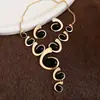 Colar e Brincos de Franja Oval em Metal, Conjunto de Joias de Luxo Acessível de Segunda Mão, Joias de Design de Nicho para Mulheres