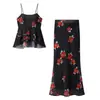 Conjunto de Top Camisola Decorado com Estampa em Camadas e Saia - Moda Feminina Europeia e Americana Transfronteiriça Estilo Férias de Verão 2025