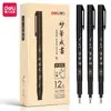 Deli 75515 Pluma de Caligrafía Pluma de Punta Suave para Caracteres Medianos y Grandes, Pincel Estilo Pluma Fuente con Punta Suave para Contornear, Recargable con Tinta, Set