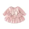 Vestido de Primeira Festa Estilo Primavera e Outono para Bebê Menina, Laço Vinho Tinto, Saia Princesa Bufante, Banquete de Aniversário de Lua Cheia, Vestido Formal para Passeio
