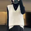 Nuevo estilo de otoño, chaleco de punto con cuello en V de terciopelo Andy, sin mangas, versátil, color liso, corte holgado, top estilo coreano para mujer